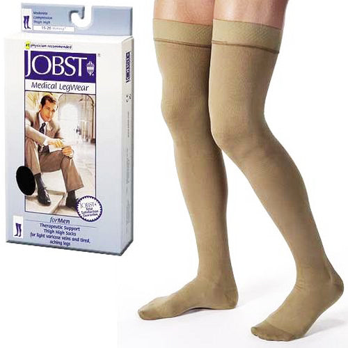 Jobst for Men 15 - 20 Thigh Hi Ribbed Khaki Large (Jobst for Men 15 - 20 Thigh Hi) - Img 1