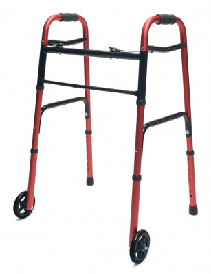 Walker  Adult w/5  Wheels Folding  Red  Case of 2 (Walkers - Two Button) - Img 1