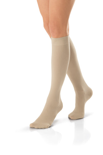 Jobst soSOFT Knee 8-15 Ribbed C/T Sand Medium pr (Ladies' 8-15 Knee Highs) - Img 1