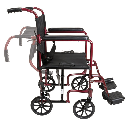 ProBasics Burgundy Aluminum Transport Chair with Footrests (Wheelchair - Transport) - Img 2