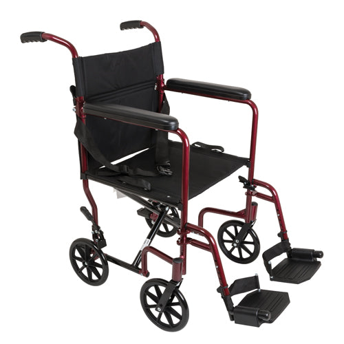 ProBasics Burgundy Aluminum Transport Chair with Footrests (Wheelchair - Transport) - Img 1