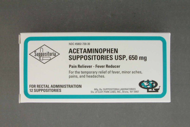 Suppositoria Acetaminophen Pain Relief Rectal Suppositories, 1 Box of 12 (Over the Counter) - Img 1