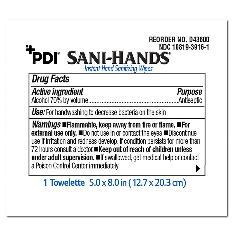 Sani-Hands Hand Sanitizing Wipes, Ethyl Alcohol, Unscented, 5 X 8 Inch, 1 Each (Skin Care) - Img 2