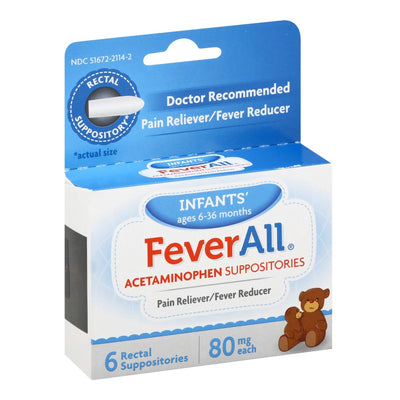 FeverAll® Acetaminophen Infants' Pain Relief, 1 Box of 6 (Over the Counter) - Img 1