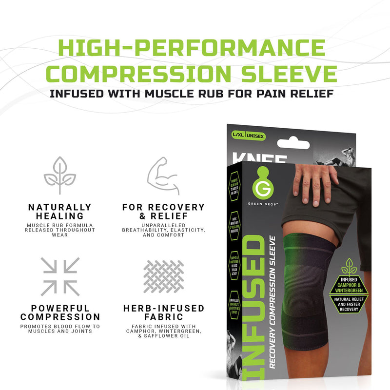 Green Drop Knee Compression Sleeve - Infused Injury Support, S/M, 1 Box of 48 (Immobilizers, Splints and Supports) - Img 5