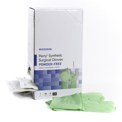 McKesson Perry® Performance Plus Polyisoprene Surgical Glove, Size 7, Green, 1 Box of 50 () - Img 1