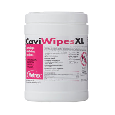 Metrex CaviWipes Surface Disinfectant Alcohol-Based Wipes, Non-Sterile, Disposable, Alcohol Scent, Canister, 9 X 12 Inch, 1 Case of 12 (Cleaners and Disinfectants) - Img 1