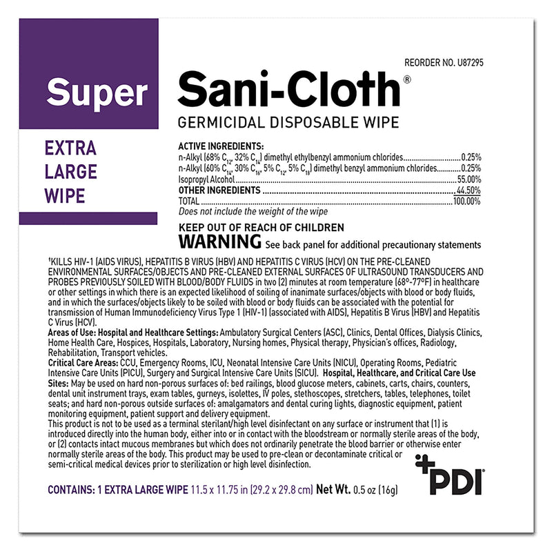 Super Sani-Cloth® Surface Disinfectant Wipe, X-Large Individual Packet, 1 Each (Cleaners and Disinfectants) - Img 2