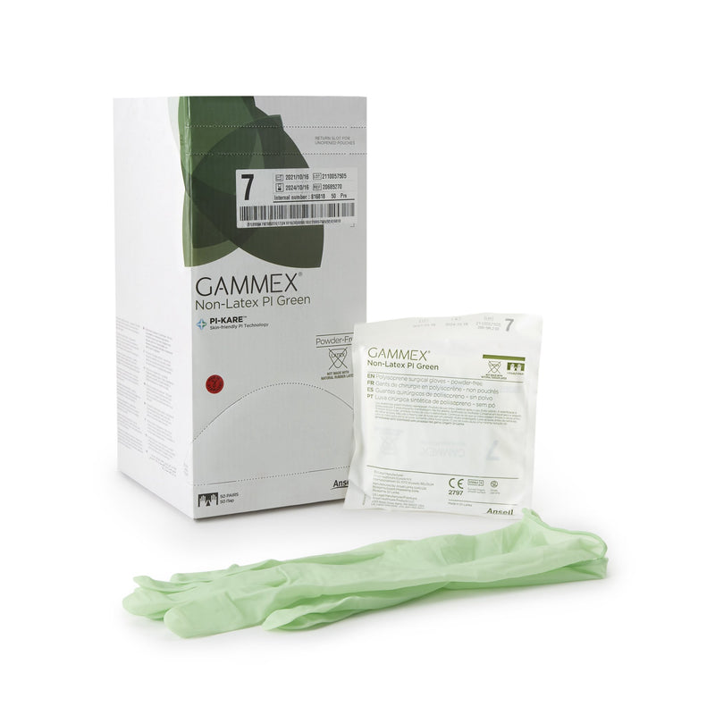 Gammex® Non-Latex PI Green Polyisoprene Surgical Glove, Size 7, Light Green, 1 Box of 50 () - Img 1