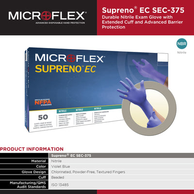 Supreno® EC Nitrile Extended Cuff Length Exam Glove, Extra Large, Blue, 1 Case of 500 () - Img 6