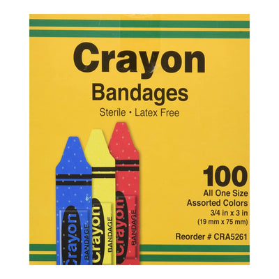 ASO Kid Design (Assorted Crayon) Adhesive Strip, 3/4 x 3 Inch, 1 Box of 100 (General Wound Care) - Img 1