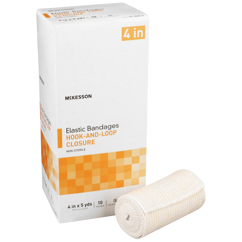 McKesson Hook and Loop Closure Elastic Bandage, 4 Inch x 5 Yard, 1 Box of 10 (General Wound Care) - Img 1