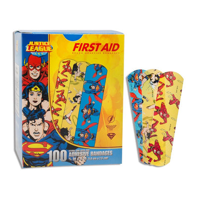 American® White Cross Stat Strip® Superman/Wonder Woman/Flash Kid Design Adhesive Strip, ¾ x 3 Inch, 1 Box (General Wound Care) - Img 1