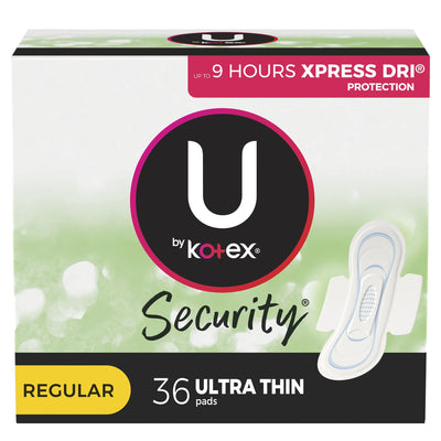 U by Kotex Security Ultra Thin Pads with Wings, Regular Absorbency, 1 Case of 216 (Feminine Protection) - Img 1