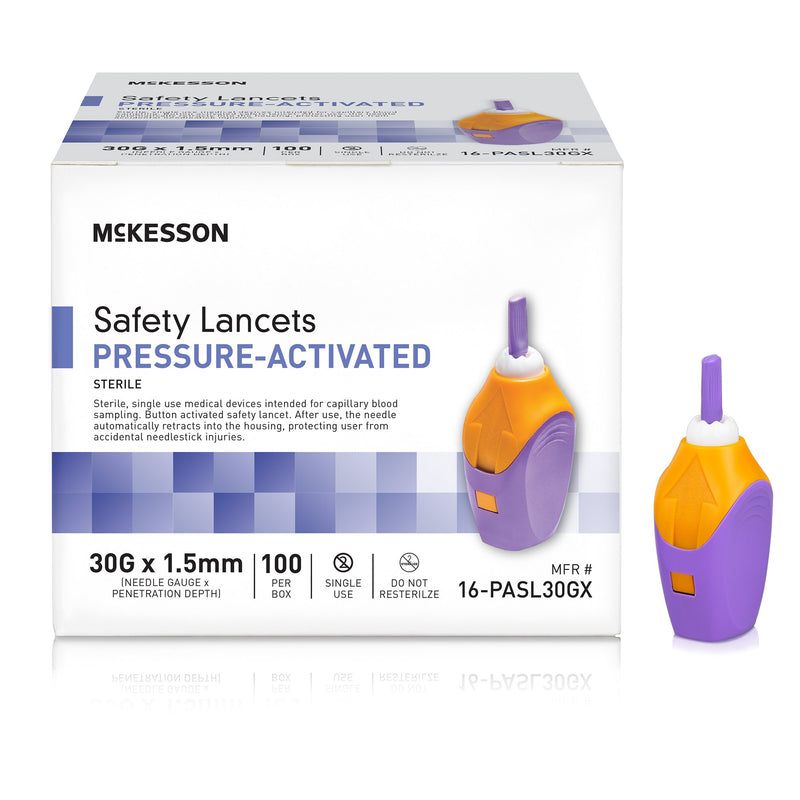 McKesson Pressure Activated Safety Lancets, 30 Gauge, Purple, 1 Box of 100 (Diabetes Monitoring) - Img 2