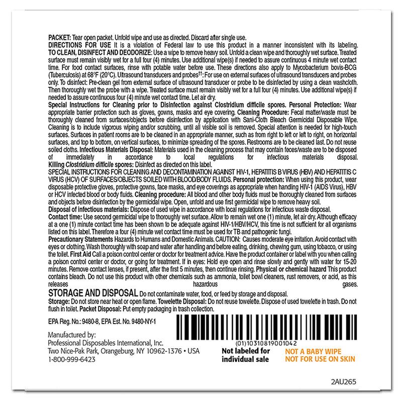 Sani-Cloth® Surface Disinfectant Cleaner Bleach Wipe, 40 Individual Packets per Box, 1 Box of 40 (Cleaners and Disinfectants) - Img 3