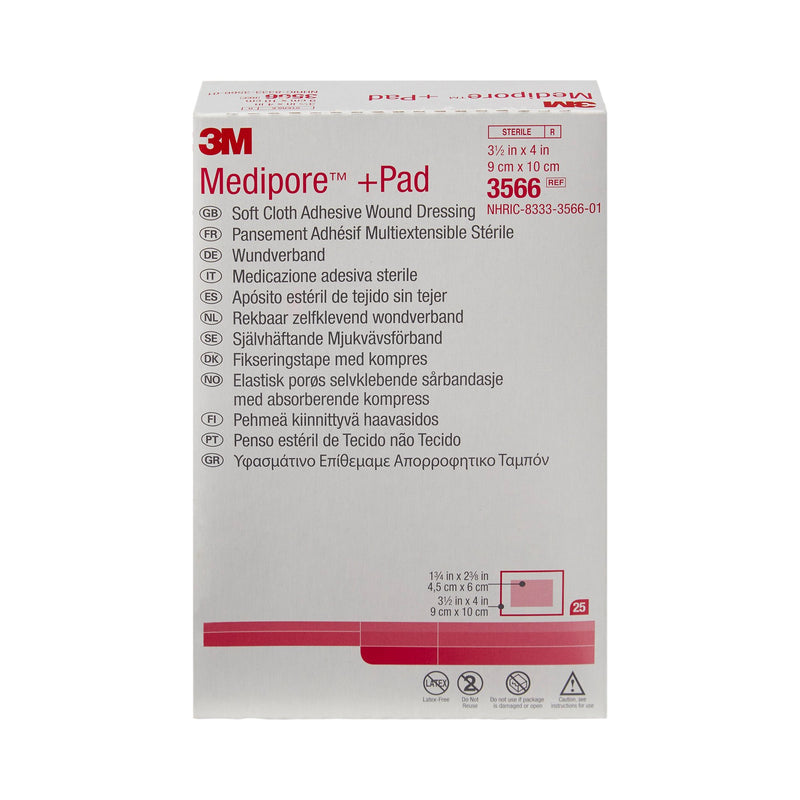 3M™ Medipore™ +Pad Soft Cloth Dressings, 3½ x 4 Inch, 1 Box of 25 (General Wound Care) - Img 2