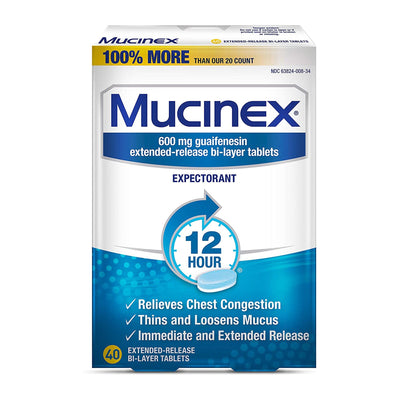 Mucinex® Guaifenesin Cold and Cough Relief, 1 Box of 40 (Over the Counter) - Img 1