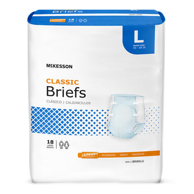 McKesson Classic Light Absorbency Incontinence Brief, Large, 1 Bag of 18 () - Img 1