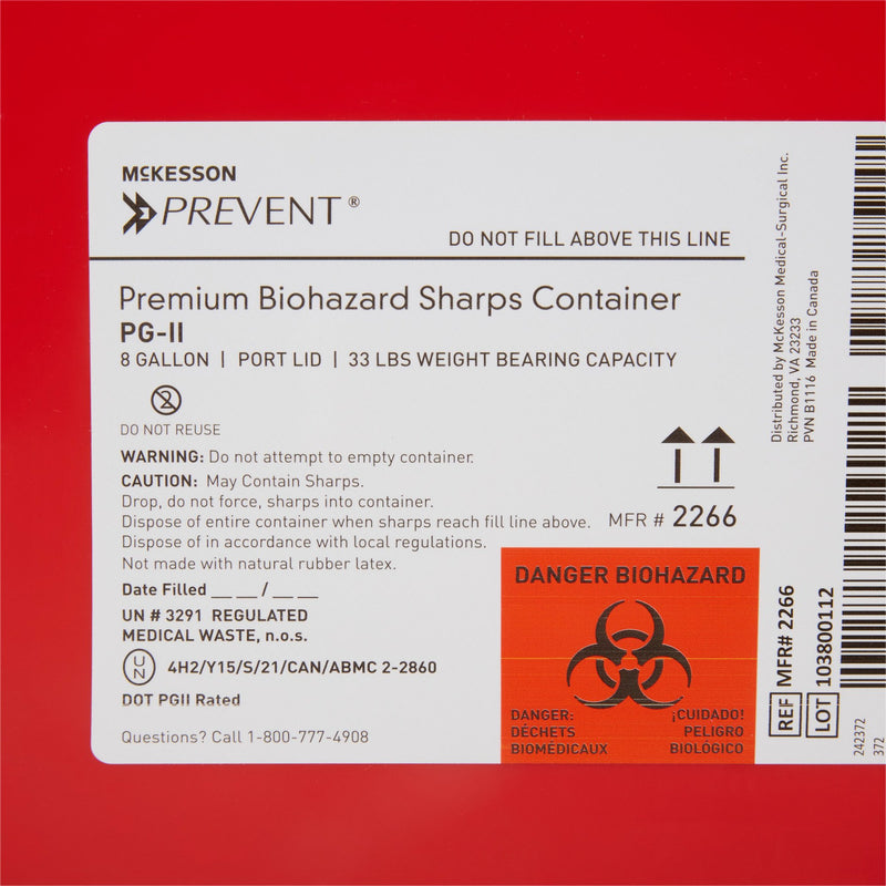 McKesson Prevent® Sharps Container, 8 Gallon, 13-1/2 x 17-3/10 x 13 Inch, 1 Case of 9 () - Img 3