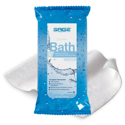 Sage Products Essential Bath Rinse-Free Wipes, Medium Weight, Soft Pack, 1 Box of 30 (Skin Care) - Img 1