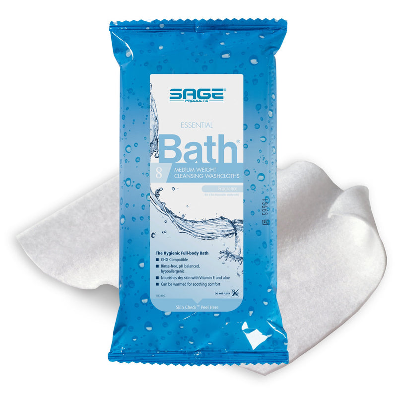 Sage Products Essential Bath Rinse-Free Wipes, Medium Weight, Soft Pack, 1 Pack (Skin Care) - Img 1