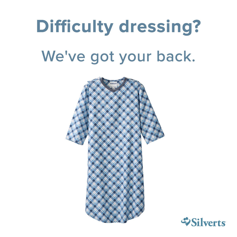 Silverts® Shoulder Snap Patient Exam Gown, 3X-Large, Diagonal Blue Plaid, 1 Each (Gowns) - Img 4