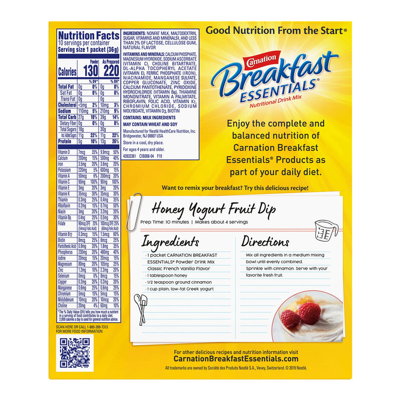 Carnation Breakfast Essentials® Vanilla Oral Supplement, 1.26 oz. Packet, 1 Case of 60 (Nutritionals) - Img 2