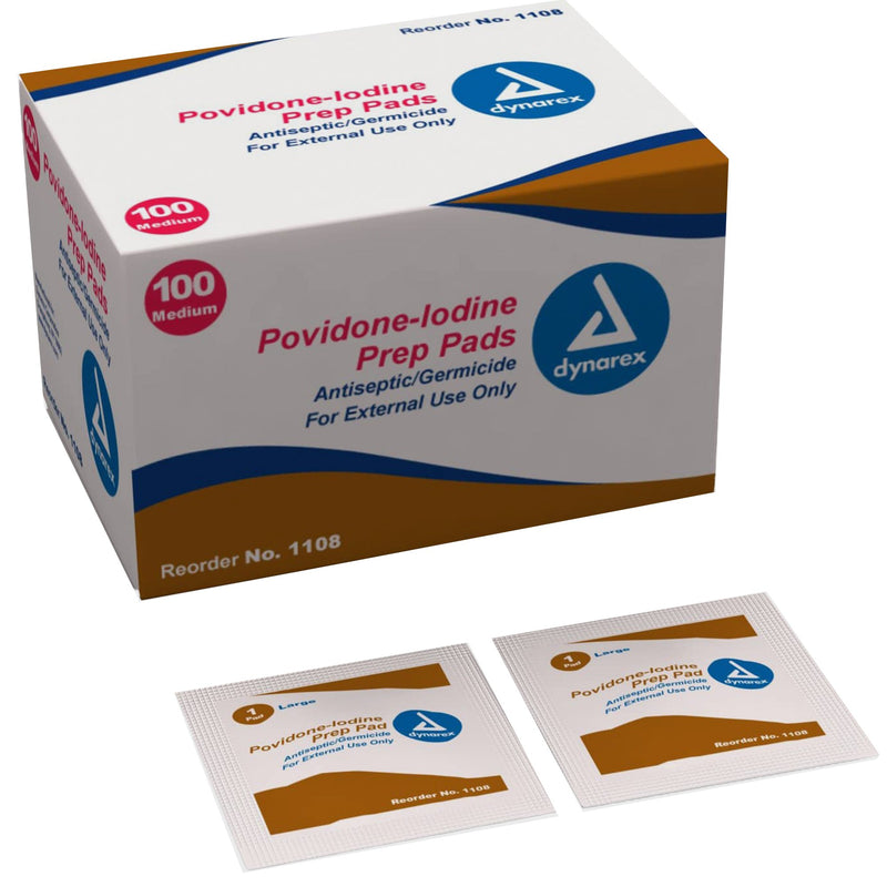 dynarex® Povidone-Iodine Prep Pad, Antiseptic, Non-Woven, 1 Box of 100 (Skin Care) - Img 1