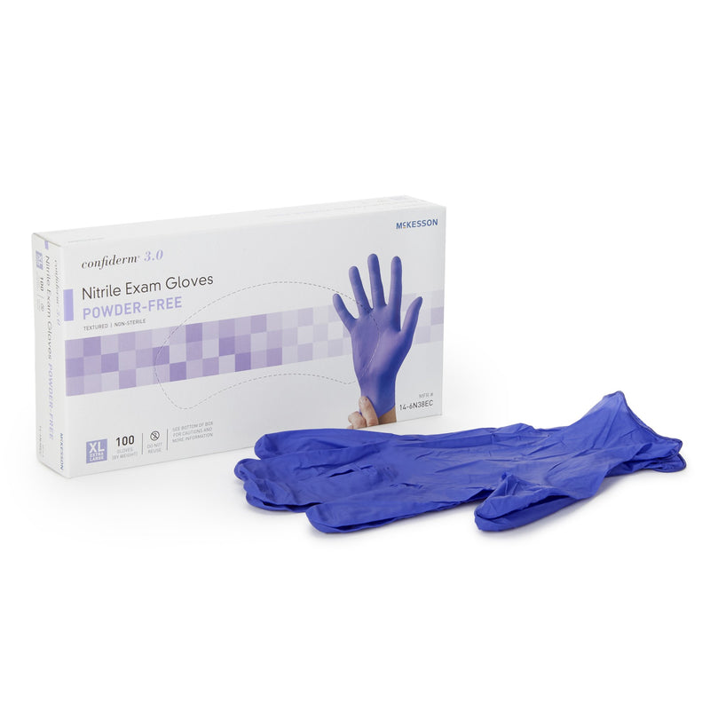 McKesson Confiderm® 3.0 Nitrile Exam Glove, Extra Large, Blue, 1 Box of 100 () - Img 1