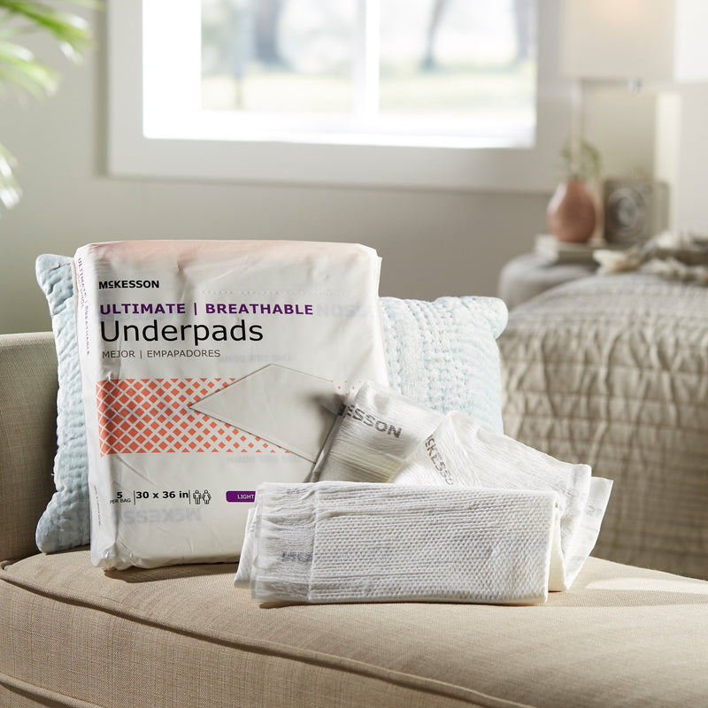 McKesson Ultimate Breathable Underpads, Maximum Protection, Heavy Absorbency, 30" x 36", White, 1 Bag of 5 (Underpads) - Img 8