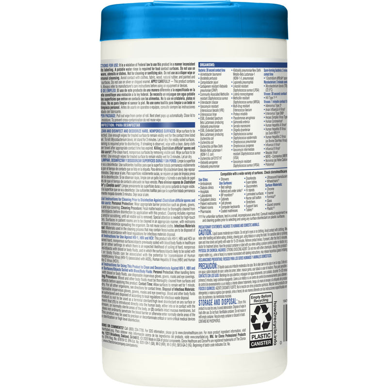 Clorox Healthcare Surface Disinfectant Cleaner, Chlorine Scent, Nonsterile, 6.75 X 9 Inch, Canister, 1 Carton (Cleaners and Disinfectants) - Img 2