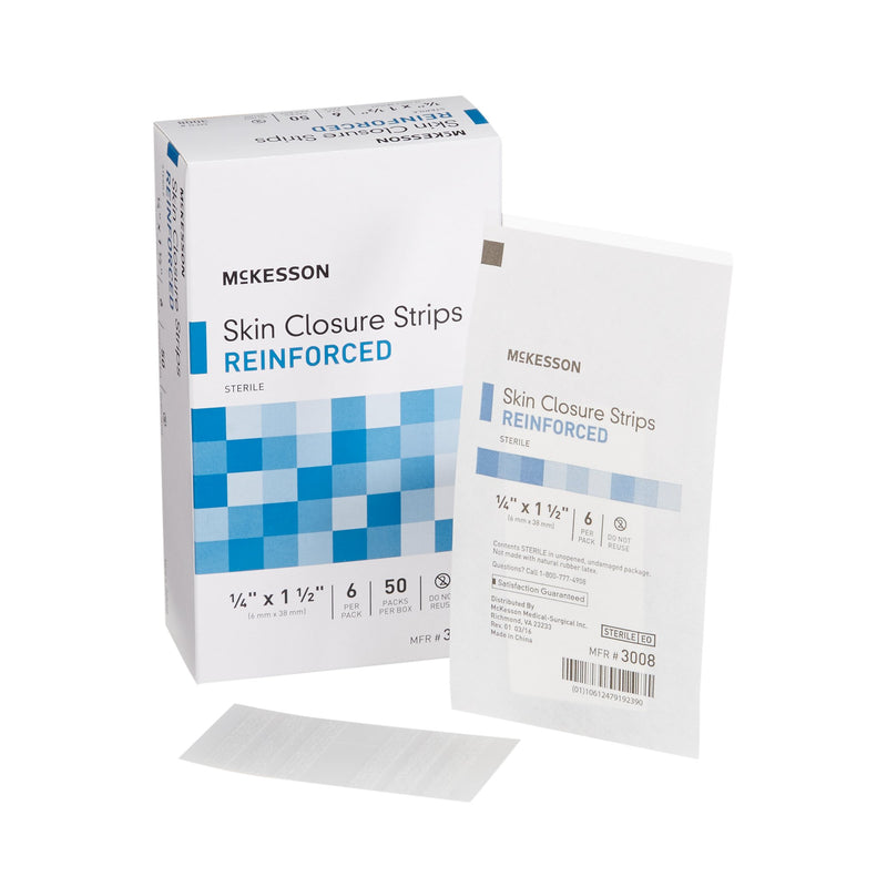 McKesson Skin Closure Reinforced Strip, ¼ X 1½ Inch, 1 Box of 50 (Skin Closure Strips) - Img 1