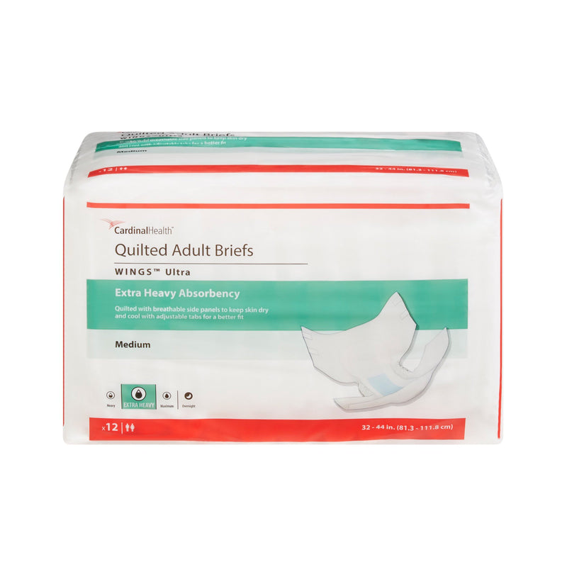 Wings™ Ultra Quilted Extra Heavy Absorbency Incontinence Brief, Medium, 1 Bag of 12 () - Img 1