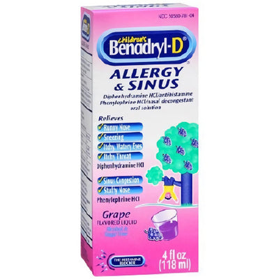 Benadryl Children's Allergy Plus Congestion® Diphenhydramine / Phenylephrine Children's Allergy Relief, 4-fluid-ounce Bottle, 1 Each (Over the Counter) - Img 1