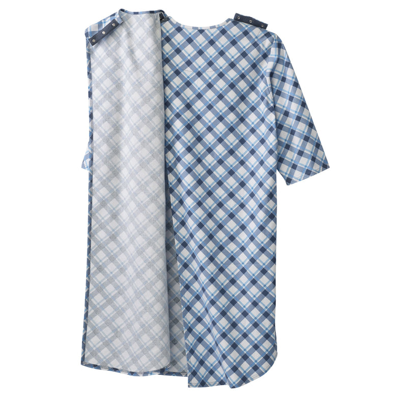 Silverts® Shoulder Snap Patient Exam Gown, Large, Diagonal Blue Plaid, 1 Each (Gowns) - Img 3