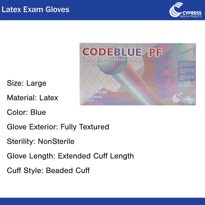 CodeBlue® PF Latex Extended Cuff Length Exam Glove, Large, Blue, 1 Box () - Img 2