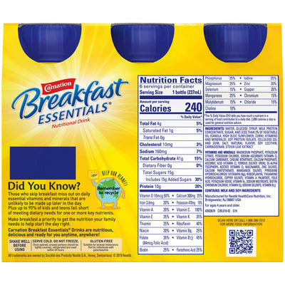 Carnation Breakfast Essentials® Vanilla Oral Supplement, 8 oz. Bottle, 1 Pack of 6 (Nutritionals) - Img 4