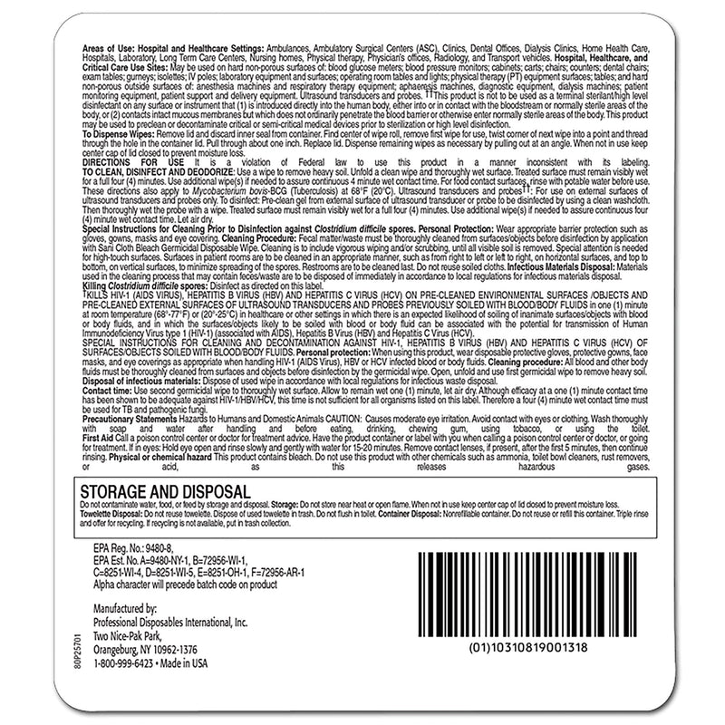 Sani-Cloth® Surface Disinfectant Cleaner Bleach Wipe, 75 Wipes per Canister, 1 Canister (Cleaners and Disinfectants) - Img 2