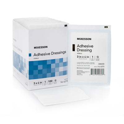 McKesson White Adhesive Dressing, 3 x 4 Inch, 1 Box of 100 (General Wound Care) - Img 1