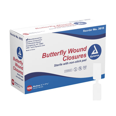 dynarex® Butterfly Wound Closure Strip, 3/8 by 1-13/16 Inches, 1 Box of 100 (Skin Closure Strips) - Img 1