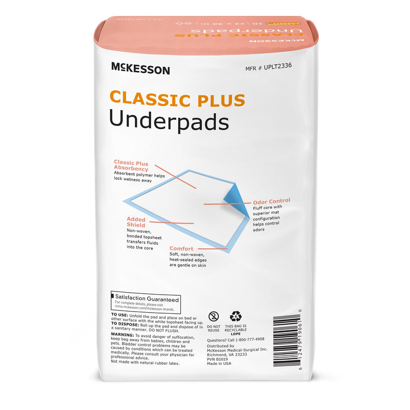 McKesson Classic Light Absorbency Underpad, 23 x 36 Inch, 1 Bag of 10 (Underpads) - Img 2