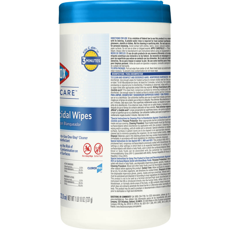 Clorox Healthcare Surface Disinfectant Cleaner, Chlorine Scent, Nonsterile, 6.75 X 9 Inch, Canister, 1 Carton (Cleaners and Disinfectants) - Img 7