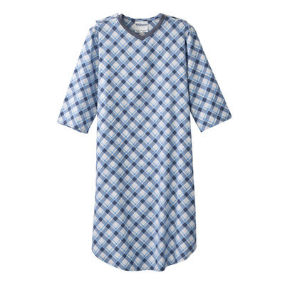 Silverts® Shoulder Snap Patient Exam Gown, Small, Diagonal Blue Plaid, 1 Each (Gowns) - Img 1