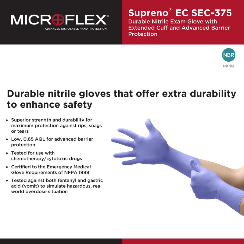 Supreno® EC Nitrile Extended Cuff Length Exam Glove, Extra Large, Blue, 1 Case of 500 () - Img 4