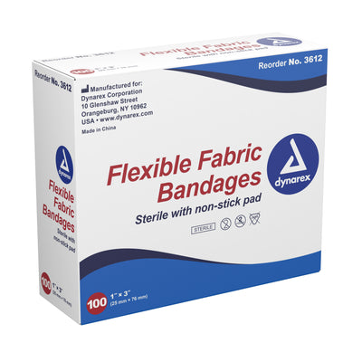 dynarex® Tan Adhesive Fabric Bandage, 1 x 3 Inch, 1 Box of 100 (General Wound Care) - Img 3