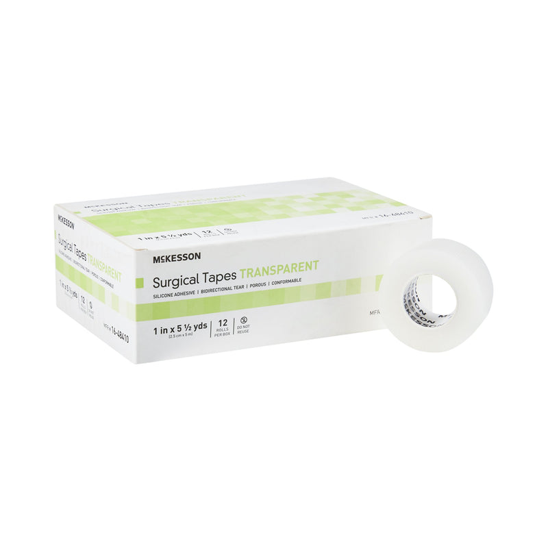 McKesson Silicone Medical Tape, 1 Inch x 5-1/2 Yard, Transparent, 1 Box of 12 (General Wound Care) - Img 1