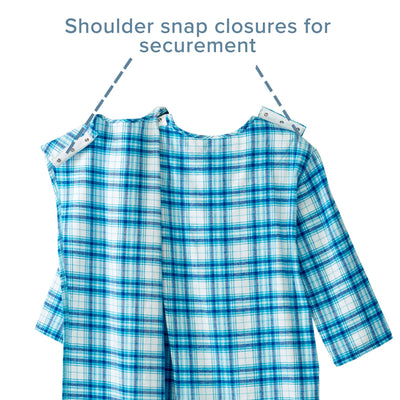 Silverts® Shoulder Snap Patient Exam Gown, X-Large, Turquoise Plaid, 1 Each (Gowns) - Img 7