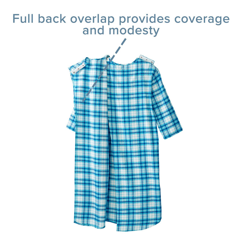 Silverts® Shoulder Snap Patient Exam Gown, Large, Turquoise Plaid, 1 Each (Gowns) - Img 6