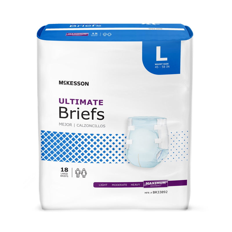 McKesson Ultimate Maximum Absorbency Incontinence Brief, Large, 1 Bag of 18 () - Img 2